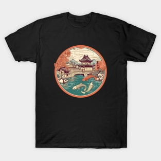 Japanese garden with koi fish T-Shirt